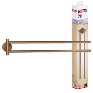tesa MOON Handdoekrek 2-armig van Geborsteld Brons - Zelfklevend Handdoekrek Gemaakt van PVD-gecoat Metaal - Zonder Boren, incl. Kleefoplossing - 84 mm x 50 mm x 456 mm