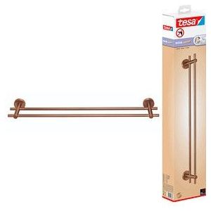 tesa UK Dubbel handdoekenrek van geborsteld brons, metaal met PVD-coating, zelfklevend, 112 mm x 640 mm x 50 mm