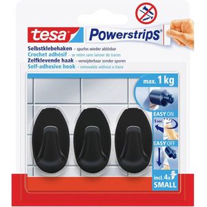 tesa Black Hooks S Powerstrips kleefhaak Small ovaal (b x h) 14 mm x 34 mm Zwart Inhoud: 3 stuk(s)