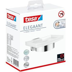 tesa ELEGAANT zeephouder voor de badkamer, verchroomd metaal, zelfklevend, 119mm x 79mm x 124mm