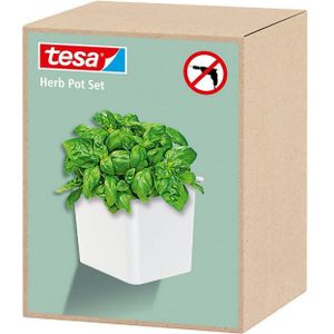 tesa keukenaccessoires kruidenpot – zelfklevende kruidenpot, montage zonder boren – wit