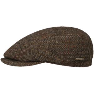 Stetson Burnet Harris Tweed Pet Heren - Made in the EU wollen cap flat hat met klep voering voor Herfst/Winter - 57 cm bruin