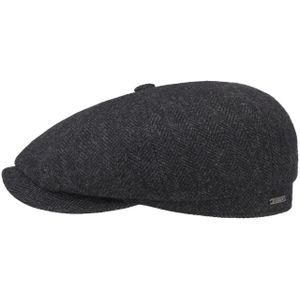 Stetson Hatteras Classic Wool Flat Cap Heren - newsboy pet wollen met klep voering voor Herfst/Winter - 58 cm zwart-grijs