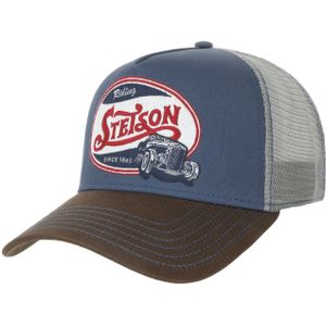 Stetson Riding Hot Rod Trucker Pet Dames/Heren - truckercap baseballpet mesh cap Snapback met klep voor Lente/Zomer - One Size bruin-blauw