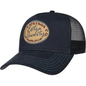 Stetson Vintage Brushed Twill Trucker Pet Dames/Heren - truckercap baseballpet mesh cap metalen gesp met klep voor Zomer/Winter - One Size blauw