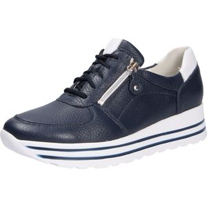 Waldläufer H-Lana 758009 200 194 Navy Leather Womens Wide Fit Lace/Zip Up Trainers 39.5
