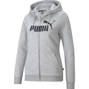 PUMA ESS Logo Full-Zip Hoodie FL Dames Trui - Lichtgrijs