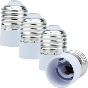 Intirilife E27 naar E14 fittingadapter in WIT - 4x lampadapter voor het omzetten van E27 naar E14 - set van 4 converters voor fitting voor gloeilampen, LED, halogeen, spaarlampen