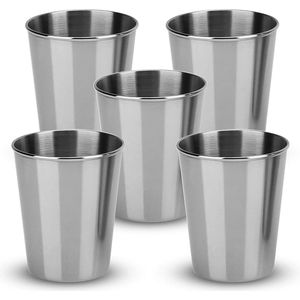 INTIRILIFE 5 x stapelbare roestvrijstalen bekers in 45 ml, voor camping, outdoor, metalen beker, beker, beker, glas, herbruikbaar, zonder plastic, geschikt voor kinderen