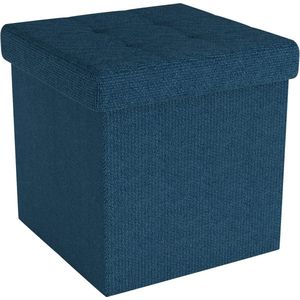 Intirilife Opvouwbaar zitkrukje 30x30x30 cm in blauw - Zitkubus met deksel en opbergruimte van stof met holtes - Zitkubus voetensteun opvouwbare opbergdoos kist zitkrukje