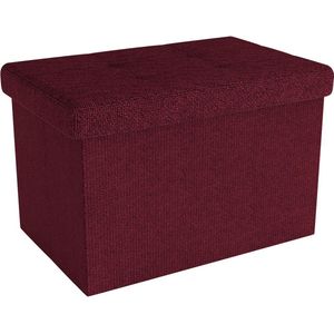 Intirilife Opvouwbare bank 49x30x30 cm in CHERRY RED - Zitkubus met opbergruimte en deksel van stof met holtes - Zitkubus voetensteun opbergbox kist zitkruk