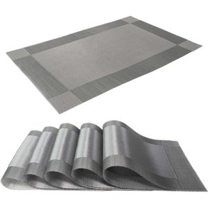 Intirilife 6x Placemat van PVC in Grijs - 45 x 30 cm - Tafelmat Onderzetter Afveegbaar Hittebestendig voor keuken Eettafel