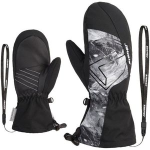 Ziener Lavalino Skihandschoenen voor kinderen, waterdicht, extra warm, wol, zwart/grijs bergprint, 4