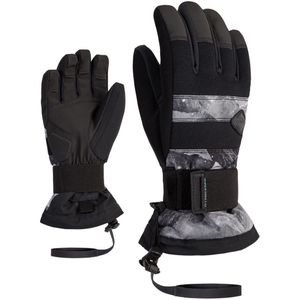 Ziener MANU Snowboard-handschoenen voor kinderen, wintersport, waterdicht, ademend, bescherming, grijs mountain print, M