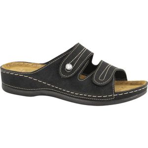 Easy Street - Gezondheidsslippers - Zwart - Imitatieleer - Platte Zool