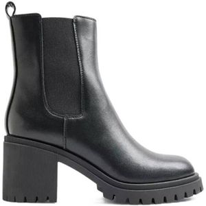 Graceland - Enkellaarsjes - Zwart - Imitatieleer - Blokhak 7,8 cm