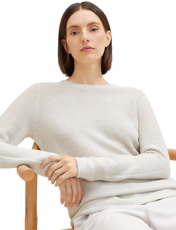 TOM TAILOR - Gebreide Trui - Dusty Alabaster Melange - Biologisch Katoen