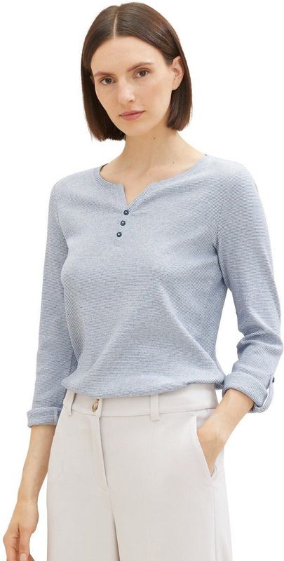 T-shirt - Gestreept - Katoen - Driekwart Mouw - Normale Pasvorm