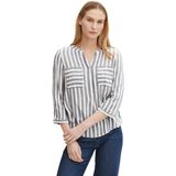 TOM TAILOR - 1016190 - Blouse - Offwhite/Navy - Gestreept, V-hals, 3/4 Mouwen, Viscose