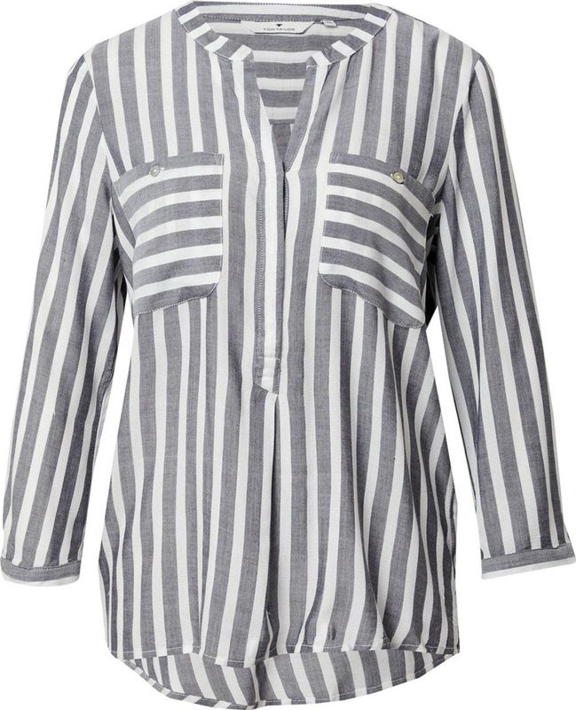 TOM TAILOR - 1016190 - Blouse - Offwhite/Navy - Gestreept, V-hals, 3/4 Mouwen, Viscose