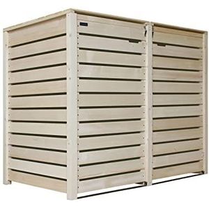 Lukadria HH Afvalcontainerkast, containerombouw van hout, 240 liter, naturel, met achterwand (voor 2 containers)