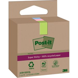 Post-it - 3 Stuks - Notitieblokken - Roze Groen Blauw - 100% Gerecycled Papier