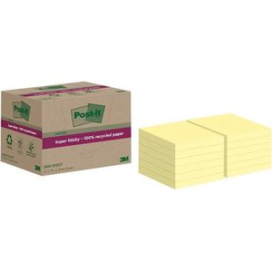 Post-it Super Sticky Notes gerecycled, 70 vel, ft 76 x 76 mm, geel, pak van 12 blokken