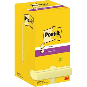 Super Sticky Z-Notes Post-it R33012SY, voor Z-Notes dispenser, 12 pads, 90 vellen per pad, 76 x 76 mm elk, PEFC-gecertificeerd, geel