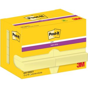 Post-It Super Sticky Notes, 90 vel, ft 47,6 x 47,6 mm, geel, pak van 12 blokken