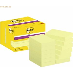 Post-It® Sticky Notes Super Sticky Notes, geel, 47,6 x 73 mm, 90 vellen/blok, 12 pads, in kartonnen verpakking