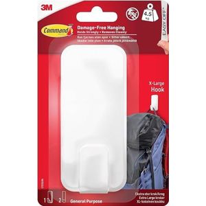 Command Haak, X-Large voor zwaargewicht - 1 haak in wit en 2 zelfklevende strips voor binnen en andere items tot 4,5 kg - geen spijkers, geen gaten, geen boren