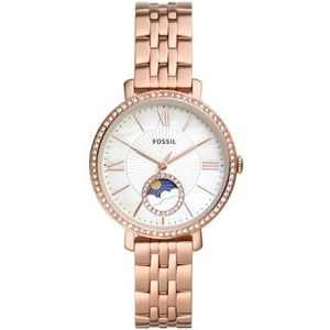 Fossil Jacqueline horloge voor dames, multifunctioneel uurwerk met roestvrij stalen of leren band, Roze goudtint en wit