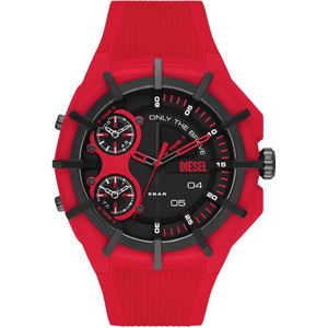 Diesel Klok met montuur voor heren, chronograaf uurwerk met siliconen, roestvrij staal of leren band, Rood en grafiet, armband