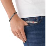 Diesel heren STEEL armbanden, Donker Zwart Zilver, One size