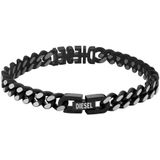 Diesel heren STEEL armbanden, Donker Zwart Zilver, One size