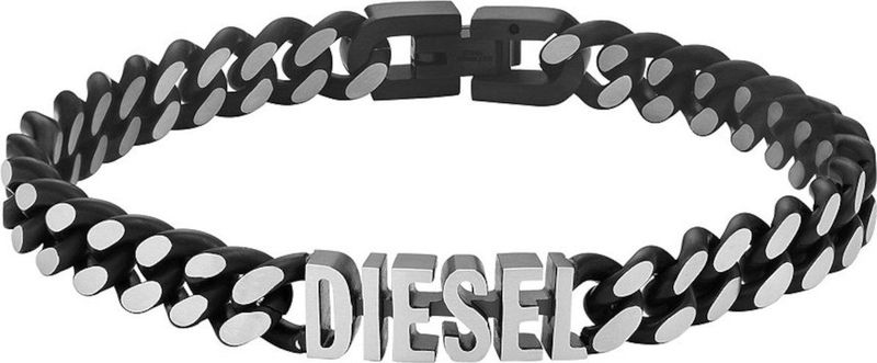 Diesel heren STEEL armbanden, Donker Zwart Zilver, One size