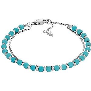 Fossil Armband voor Vrouwen All Stacked Up, Reconstituted Turquoise Chain Beaded Bracelet, Lengte: 165mm+35mm, Breedte: 4mm, JF04445040