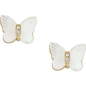 Fossil oorbellen voor dames Radiant Wings White Mother of Pearl Stud Butterfly Oorbellen, lengte: 7 mm, breedte: 9,7 mm, JF04422710