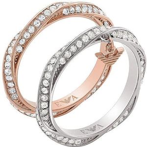 Emporio Armani damesring in roségoud en tweekleurig roestvrij staal, EGS3024SET8