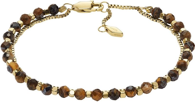 FOSSIL - All Stacked Up Armband - Tiger Eye Brown - Edelstaal - Gepolijst
