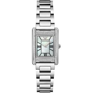 EMPORIO ARMANI Horloge Voor dames, 22mm rechthoekige kast Quartz twee hand uurwerk met roestvrij staal of lederen band