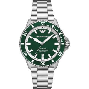 Emporio Armani Herenhorloge, kwartsuurwerk en 42 mm kast met roestvrijstalen armband, leer of siliconen armband, Blauwgroen, Armband