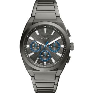 Fossil Everett horloge voor heren, chronograaf uurwerk met roestvrij stalen of leren band, 42MM, Zilvergrijs