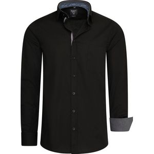 Rusty Neal - Overhemd Uni - Overhemd - Zwart - Katoen en Elastaan