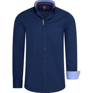 Rusty Neal - Overhemd - Navy Blauw - Katoen, Elastaan