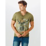 Stockerpoint - Günther - Shirt - Smoky Blue - Jersey, V-hals, Motiefprint, Kwartmouw