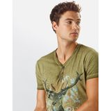 Stockerpoint - Günther - Shirt - Smoky Blue - Jersey, V-hals, Motiefprint, Kwartmouw