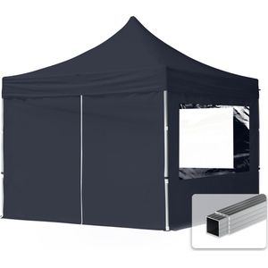 3x3 m Faltpavillon, ECONOMY Alu 32mm, Seitenteile mit Panoramafenster, dunkelgrau