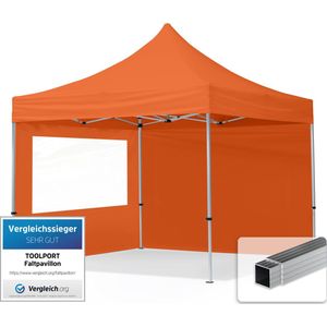 Vouwpaviljoen, vouwtent, 3x3m - 2 zijpanelen 32mm ALU, paviljoen, partytent, oranje