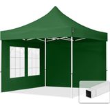 3x3m Easy Up Partytent Vouwtent - 2 Zijwanden (met Kerkvensters) Paviljoen Stalen Frame Groen